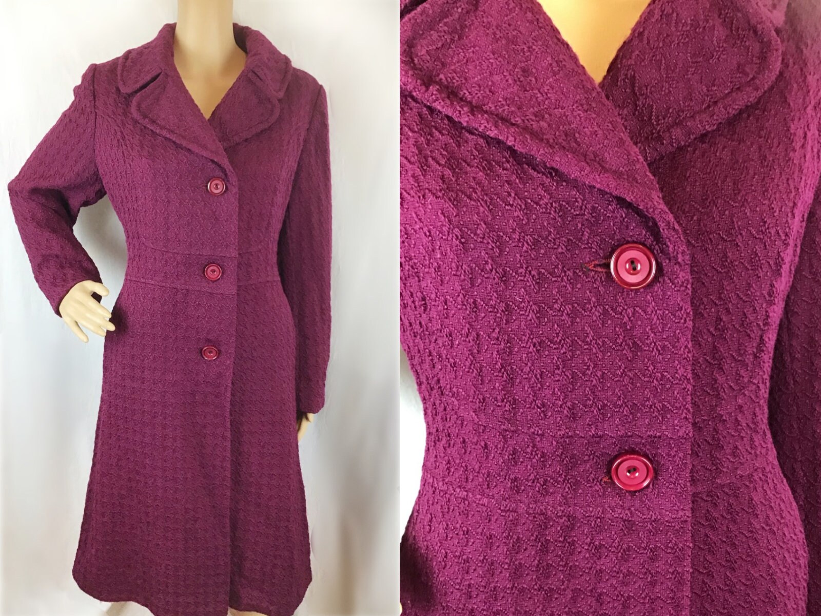 Vintage 60s 70s Mansona label Mod Plum Purple Textured New | Etsy