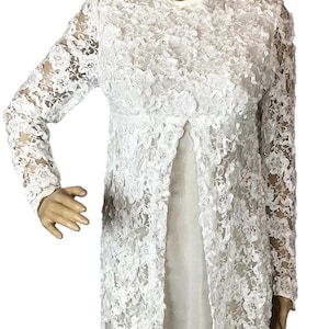 Vintage 1970s White Crochet Floral Soutache Ribbon Lace Overlay Long Wedding Dress Small image 3