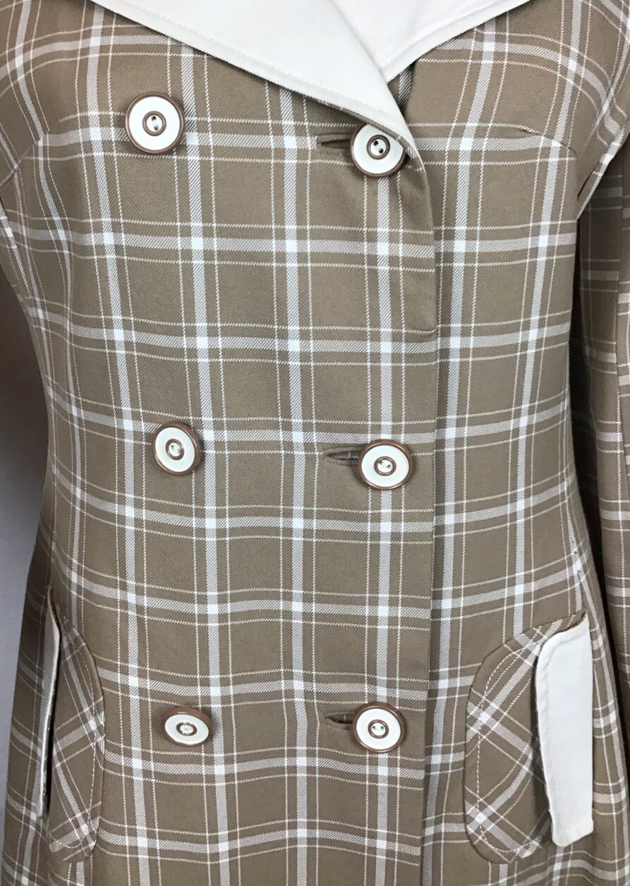 LOUIS FERAUD ホワイト チェック柄 トレンチコート 新品未使用♡ 1960年代のヴィンテージデザイナー、ミス・フェロー・モッドの