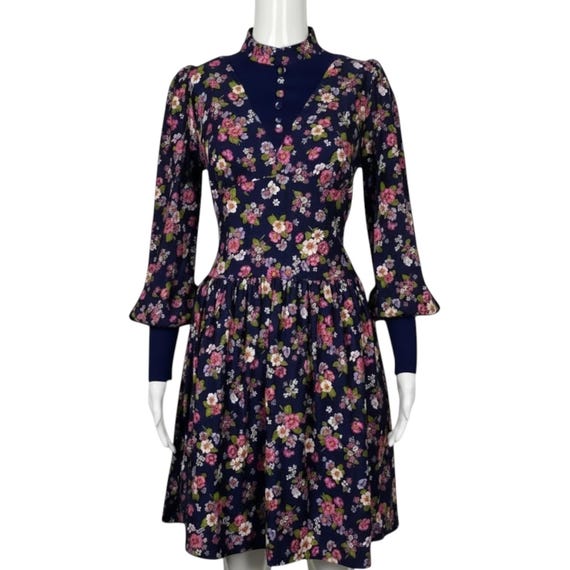Vintage 1970s Victoriana Floral Print Dress Small-Medium
