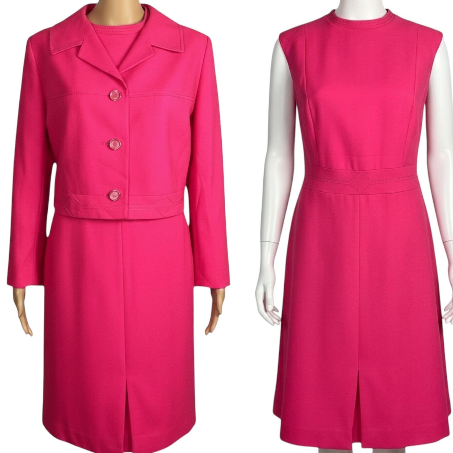 Vintage 1960s Pink Shift Dress and Matching Jacket Suit Set Medium