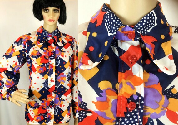 Vintage 60s 70s Mod Psychedelic Floral Pop Print R