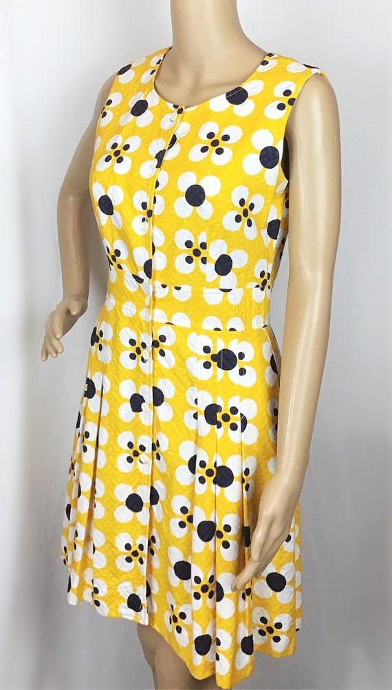 Vintage 1960s Mod Hippie Yellow Navy White Daisy … - image 5