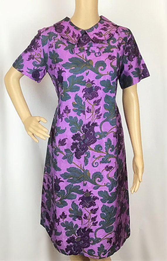 Vintage 1960s Mid Century Mod Purple & Teal Green… - image 2