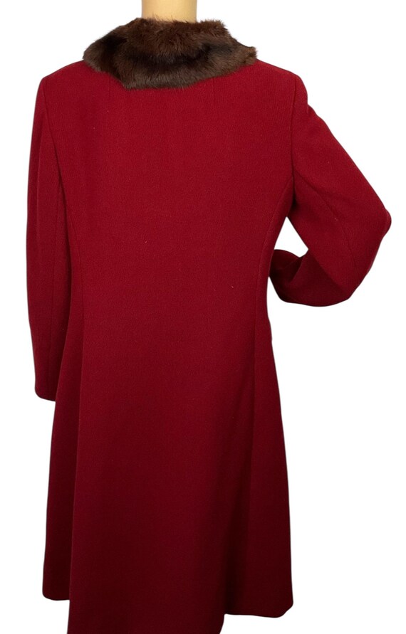Vintage 1960s Dark Red Wool Fur Collar Double Breasted Coat Medium