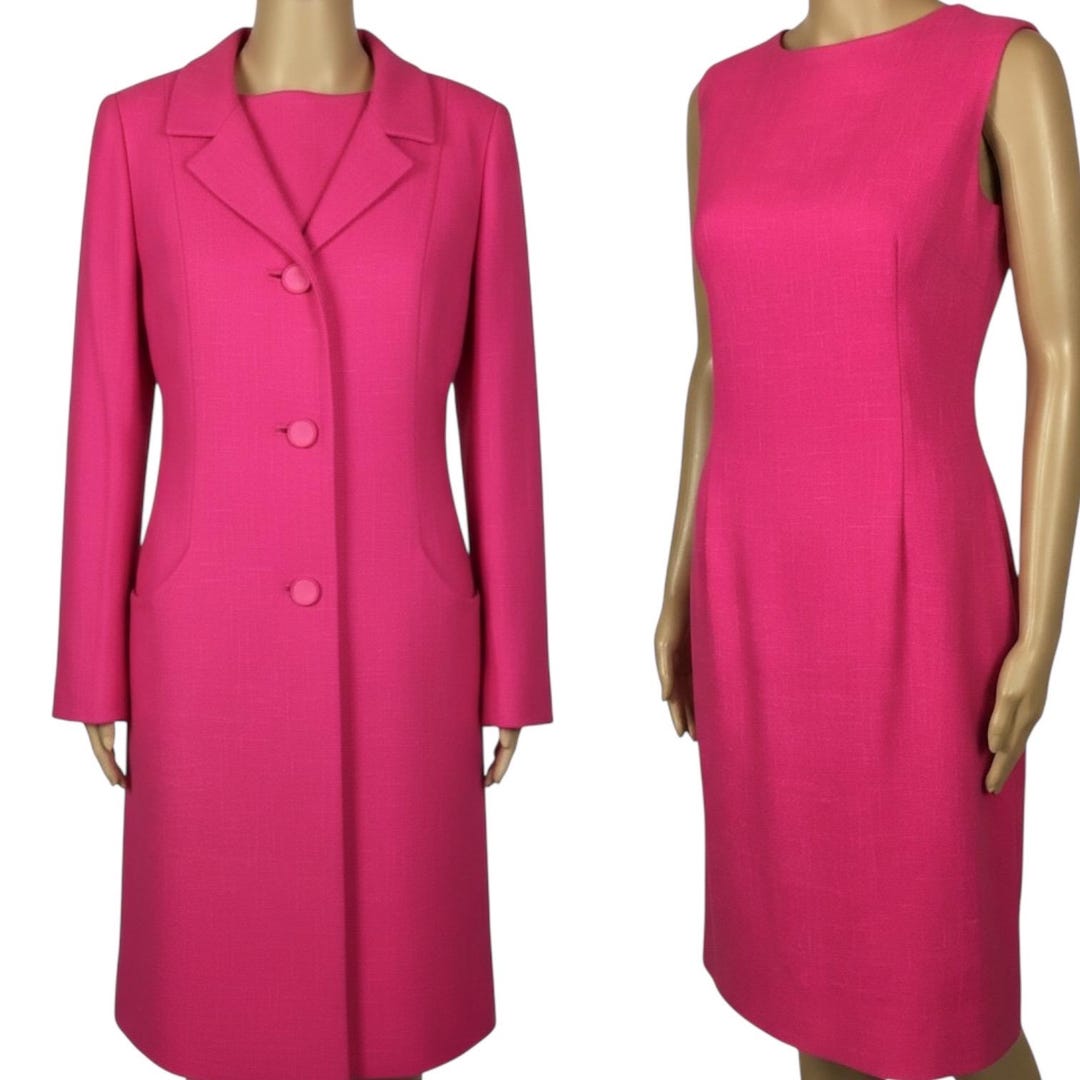 Vintage 1960s Mod Hot Pink Shift Dress & Matching Coat Small