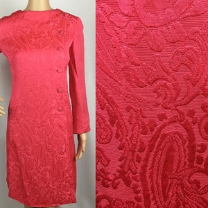 Vintage 1960s Designer Berkertex Mayfair Mod Hippie Hot Pink Paisley Brocade Coat Dress Small-Medium