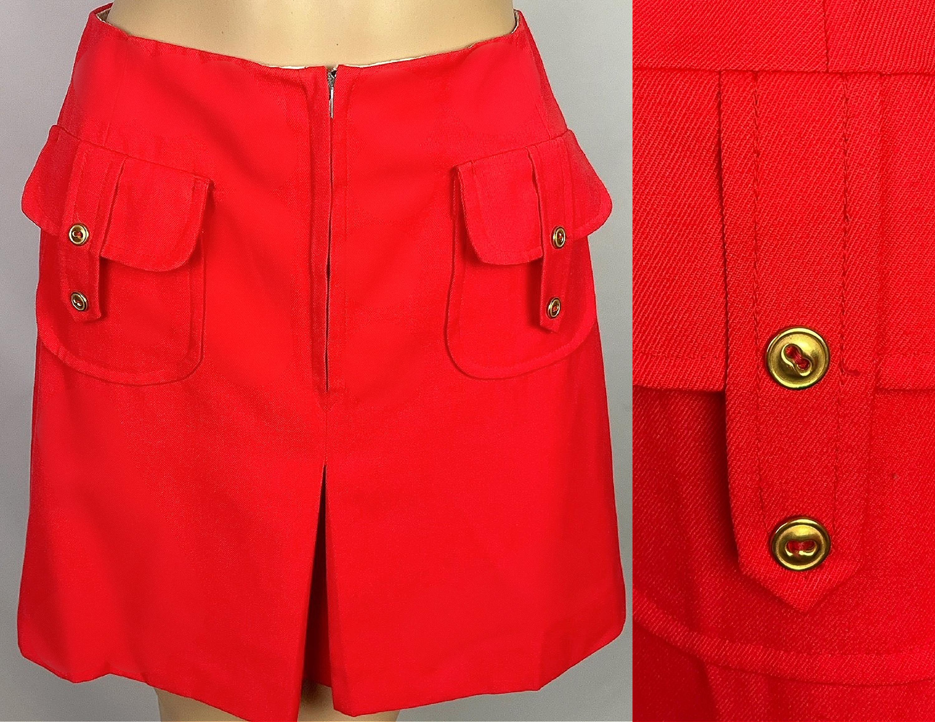 Vintage 1960s Richard Shops Label Mod Red Scooter Mini Skirt Small Waist 26" Inches