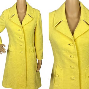 Vintage 1960s Designer Rensor Label Mod Yellow Jacket Coat Small-Medium
