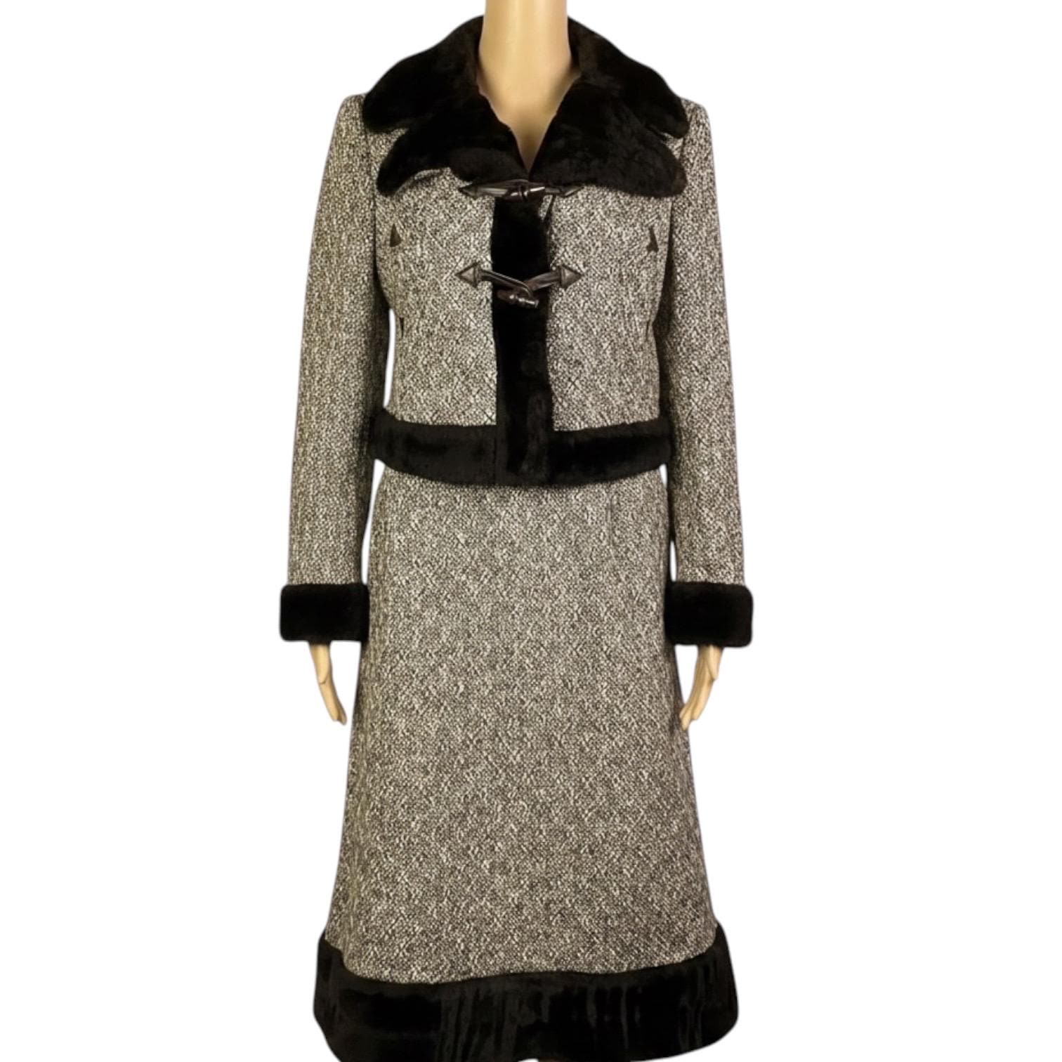 Vintage 1960s Mansfield Frank Russell Brown Tweed Wool Faux Fur