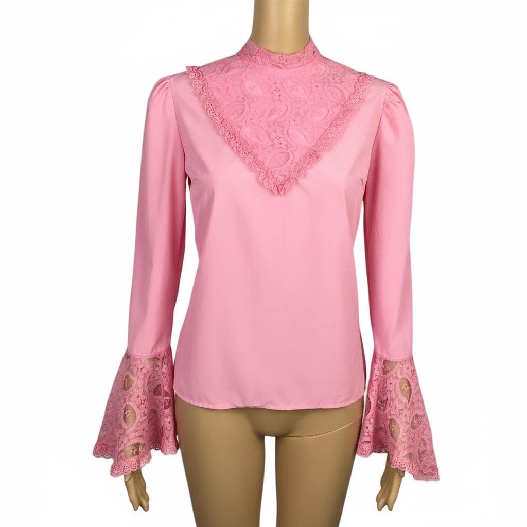 Vintage 1960s Mod Dandy Pink Victorian Floral Lace Bib Flared