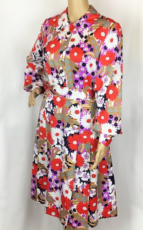 Vintage 60s 70s Mod Hippie Psychedelic Floral Dai… - image 5