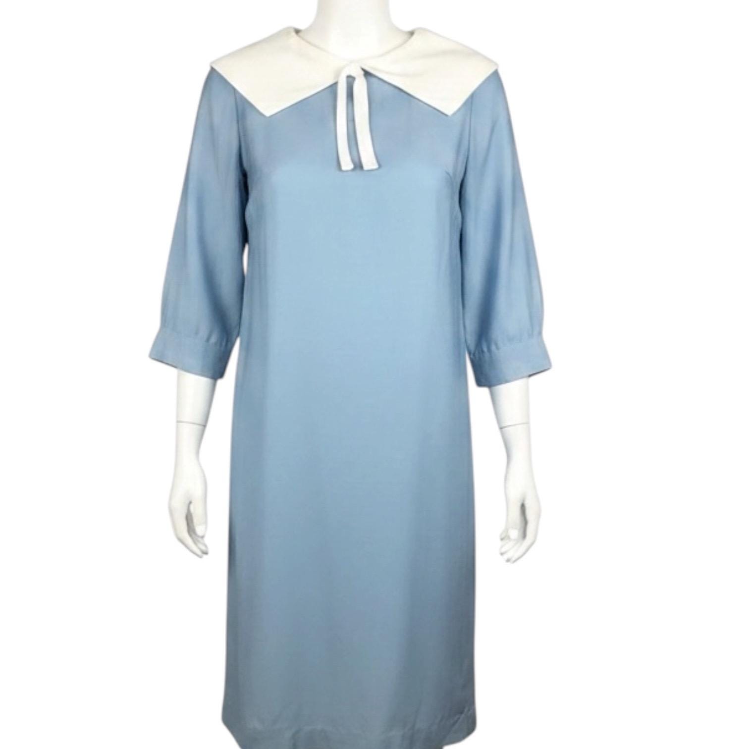 Vintage 1960s Mod Blue & White Sailor Collar Shift Dress Small - Etsy