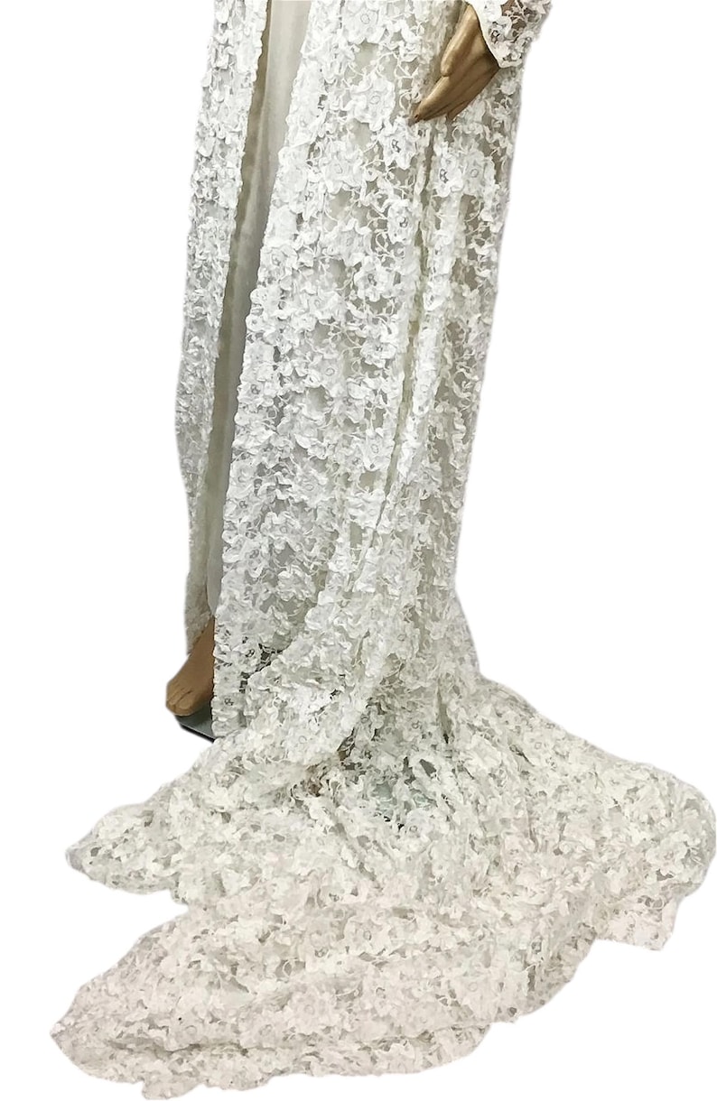 Vintage 1970s White Crochet Floral Soutache Ribbon Lace Overlay Long Wedding Dress Small image 4