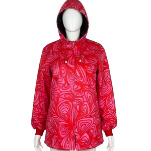 Vintage 1960s Mod Pink Psychedelic Swirl Print Removable Hood