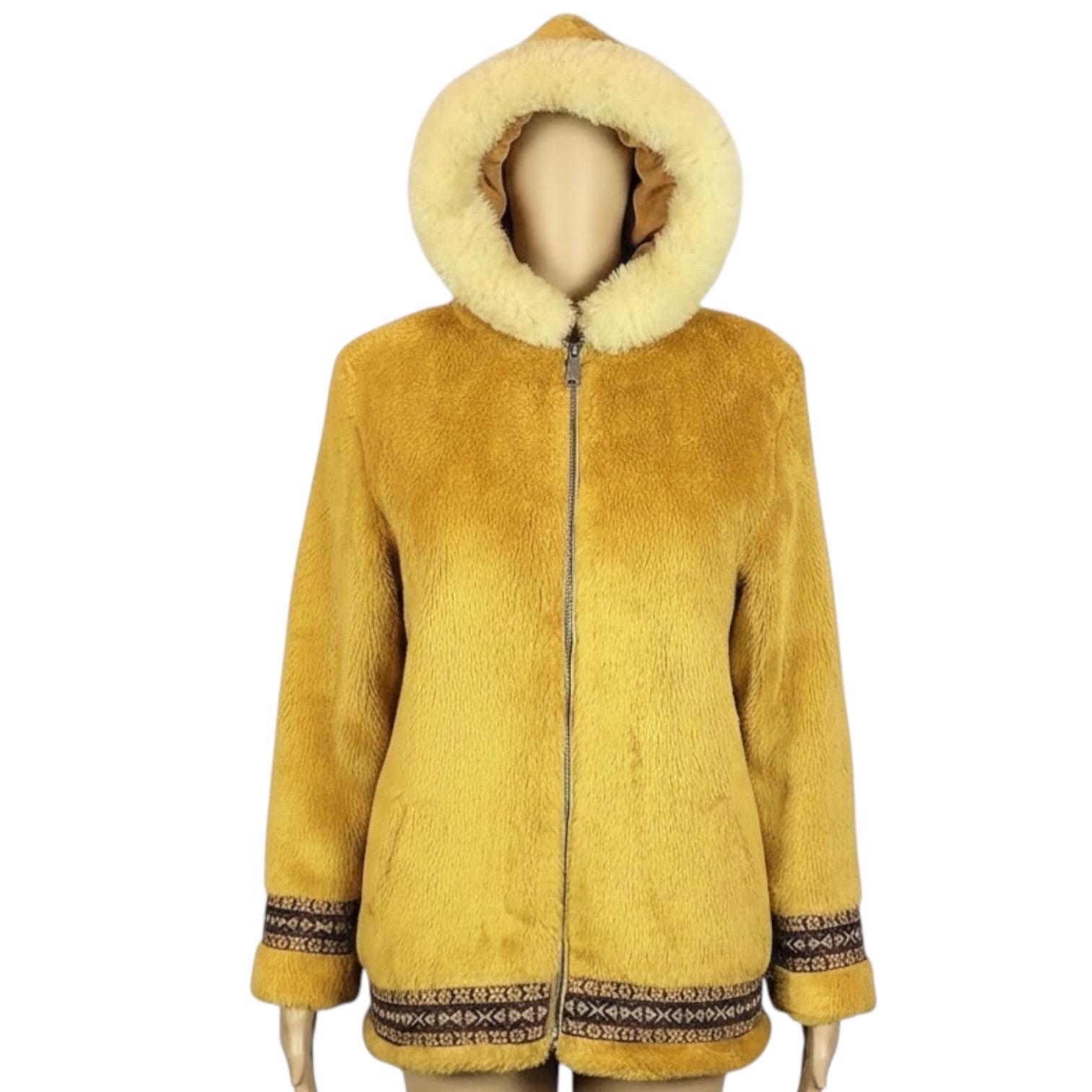 Vintage 1960s Alpine Sportswear Mustard Yellow Faux Fur