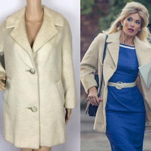 Vintage 1960s Designer Sidwall Mid Century Mod Cream White Mohair Wool Jacket Coat Medium