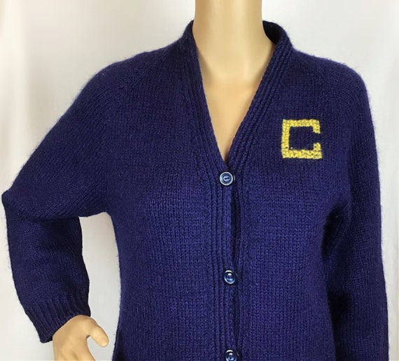 Vintage 1950s Mid Century Pin Up Navy Blue Wool V… - image 3