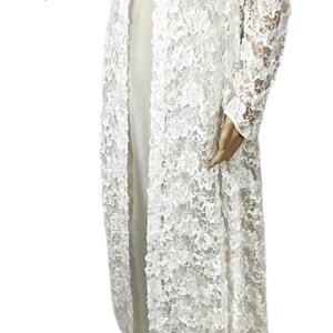 Vintage 1970s White Crochet Floral Soutache Ribbon Lace Overlay Long Wedding Dress Small image 7
