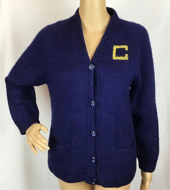 Vintage 1950s Mid Century Pin Up Navy Blue Wool V… - image 2