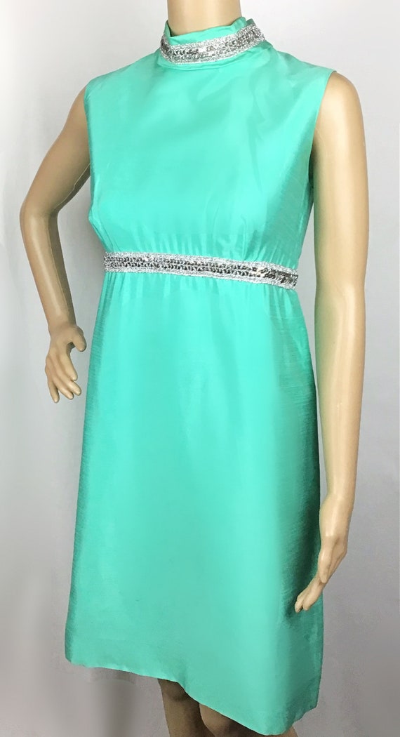 Vintage 1960s Mod Turquoise Mint Green Silver Seq… - image 6