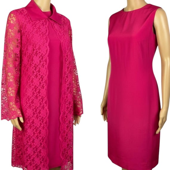 Vintage 1960s Mademoiselle Label Mid Century Mod Hot Cerise Pink Shift Dress  & Matching Floral Lace Swing Jacket Suit Set Medium-large - Etsy