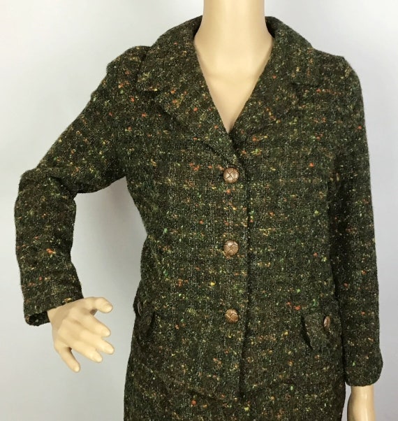 Vintage 1950s Mid Century Pin Up Green Tweed Wool… - image 3