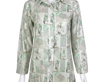 Bluzka-koszula Holly Hobbie z nowatorskim nadrukiem w stylu vintage z lat 70. XX wieku, rozmiar S