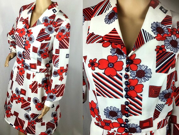 Vintage 1970s Designer Riddella label Mod Red Whit