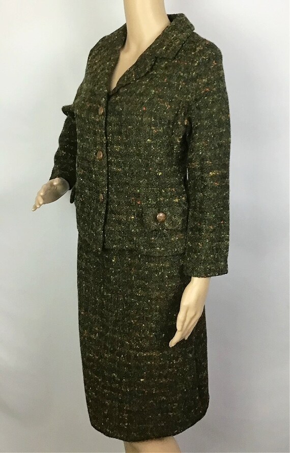 Vintage 1950s Mid Century Pin Up Green Tweed Wool… - image 5