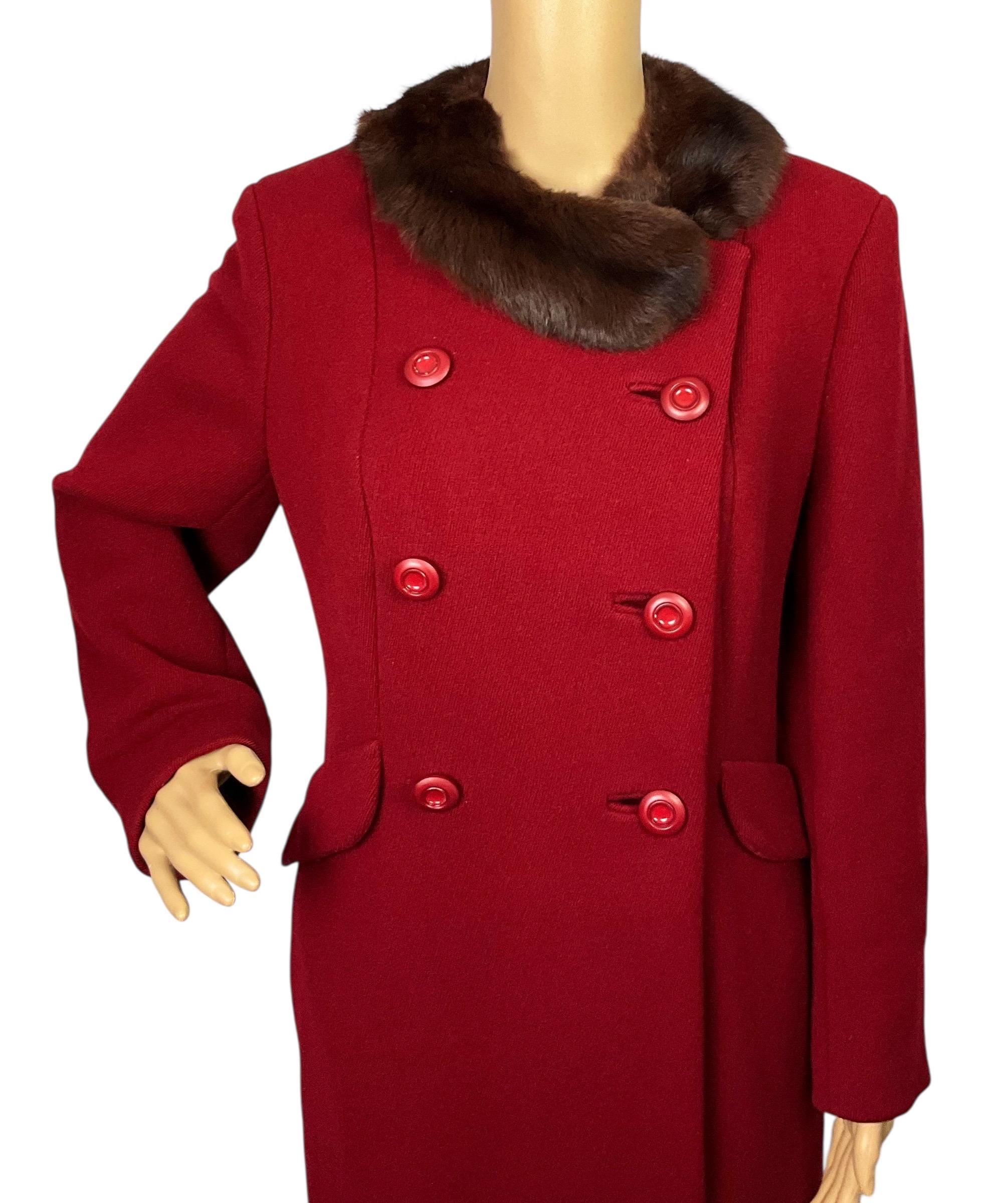 Vintage 1960s Eastex Label Mid Century Mod Dark Red Wool Real