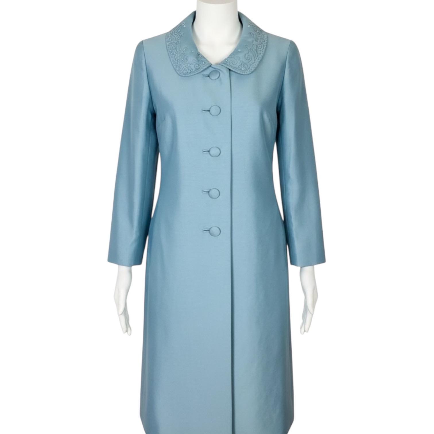 Vintage 1960s Blue Peter Pan Beaded Floral Soutache Collar Jacket