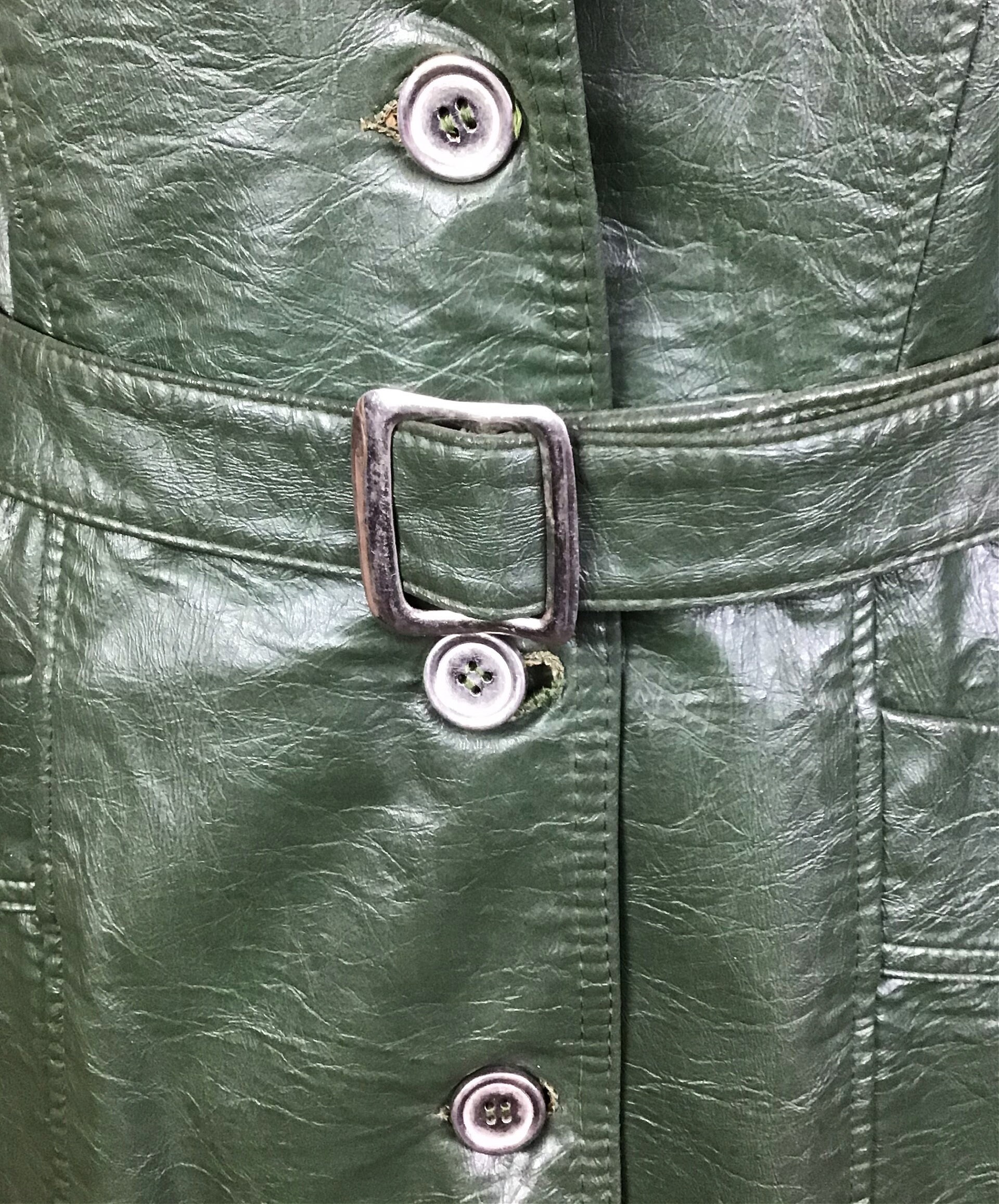 Vintage 1970s Ascot Model Mod Dark Green Vinyl Faux Leather