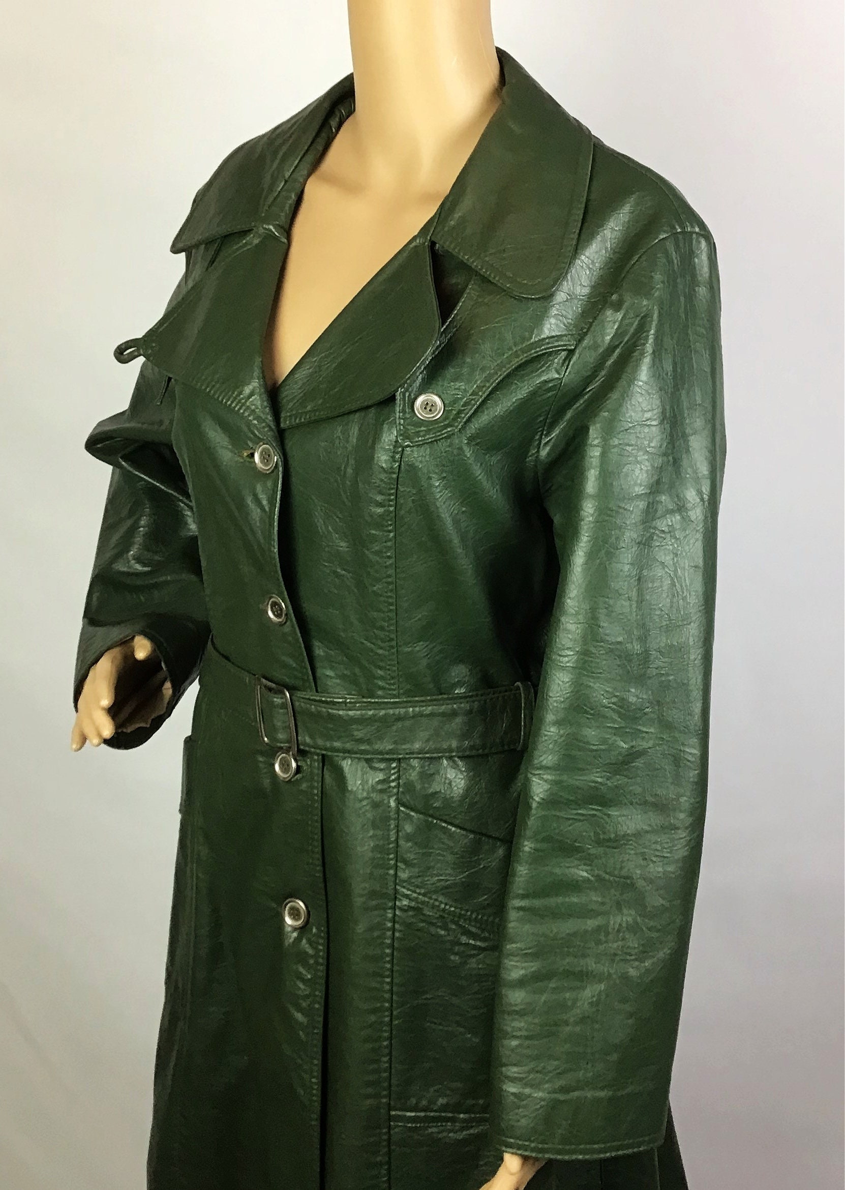 Vintage 1970s Ascot Model Mod Dark Green Vinyl Faux Leather