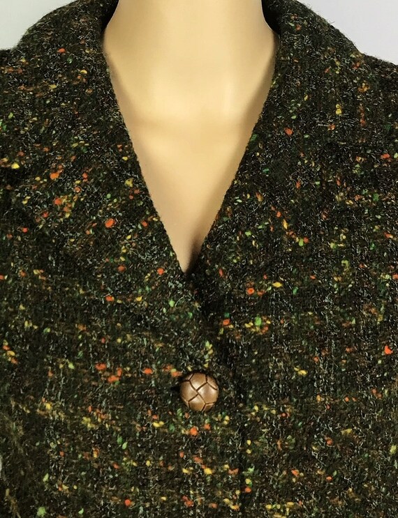 Vintage 1950s Mid Century Pin Up Green Tweed Wool… - image 4