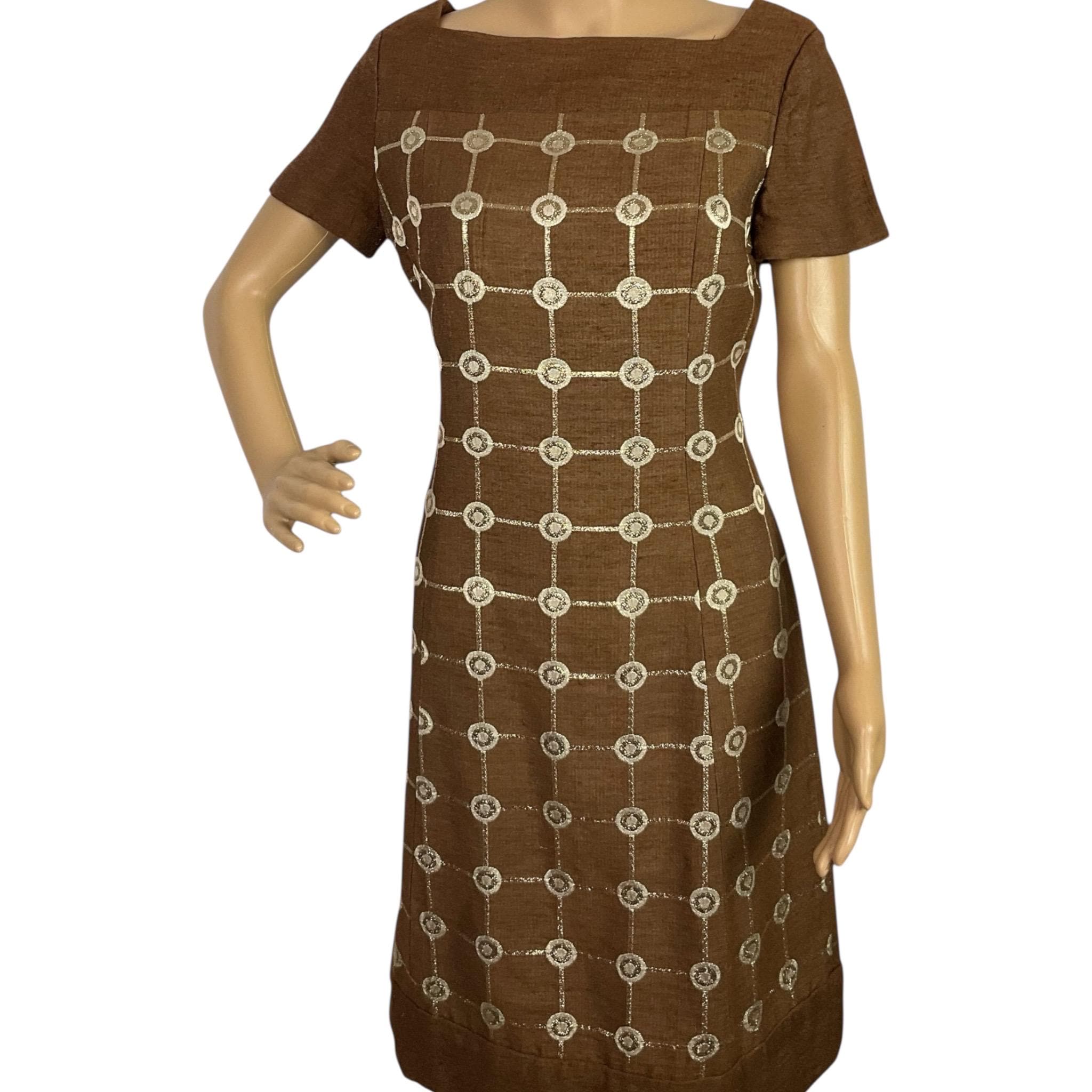 英国ヴィンテージ　アンティーク　60年代　ドレス　未使用 1960年代ヴィンテージデザイナーBerkertex Modブラウン＆シルバール