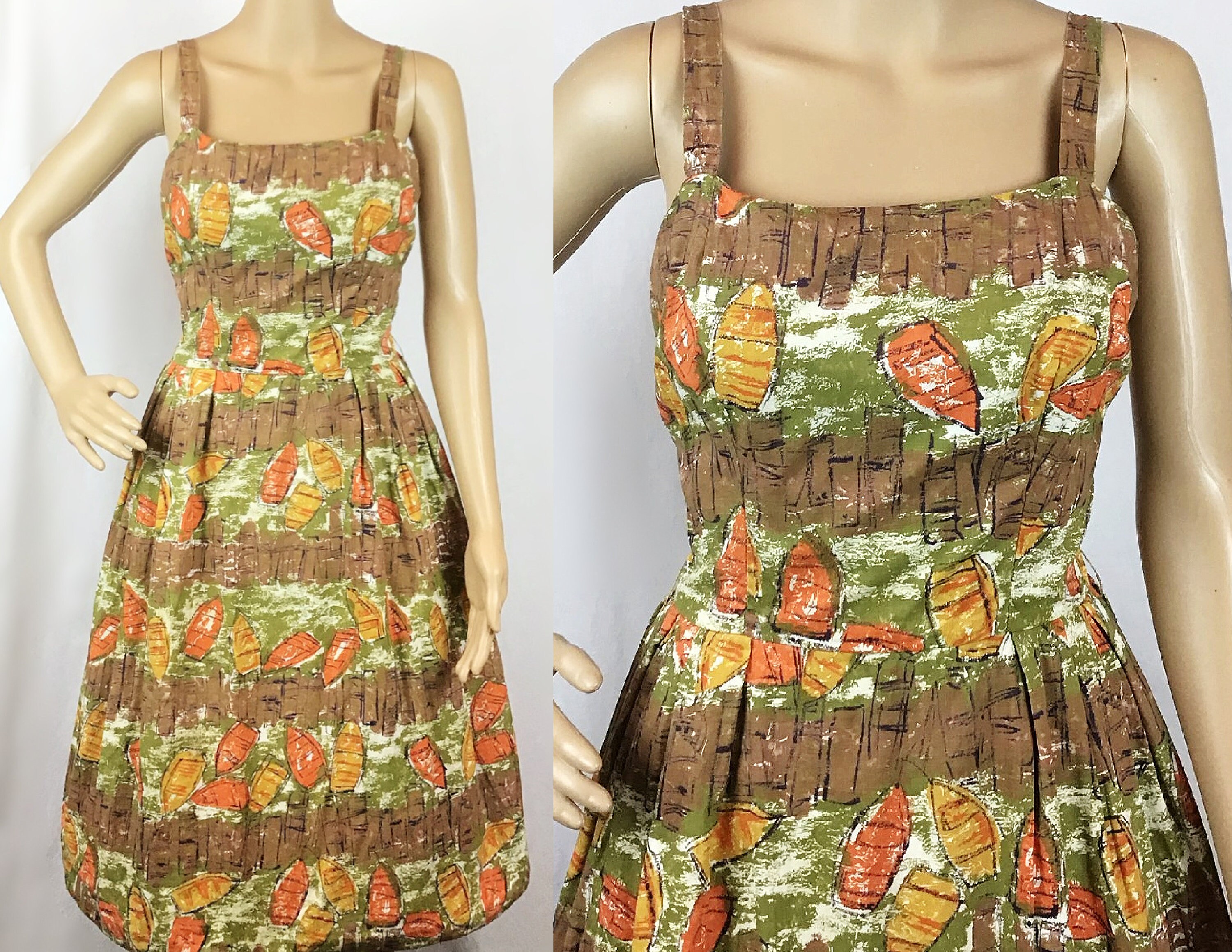 ワンピース Mid 1950s Vintage Brown Cotton Dress 1950s sheer brown cotton + white dot dress – Hemlock Vintage
