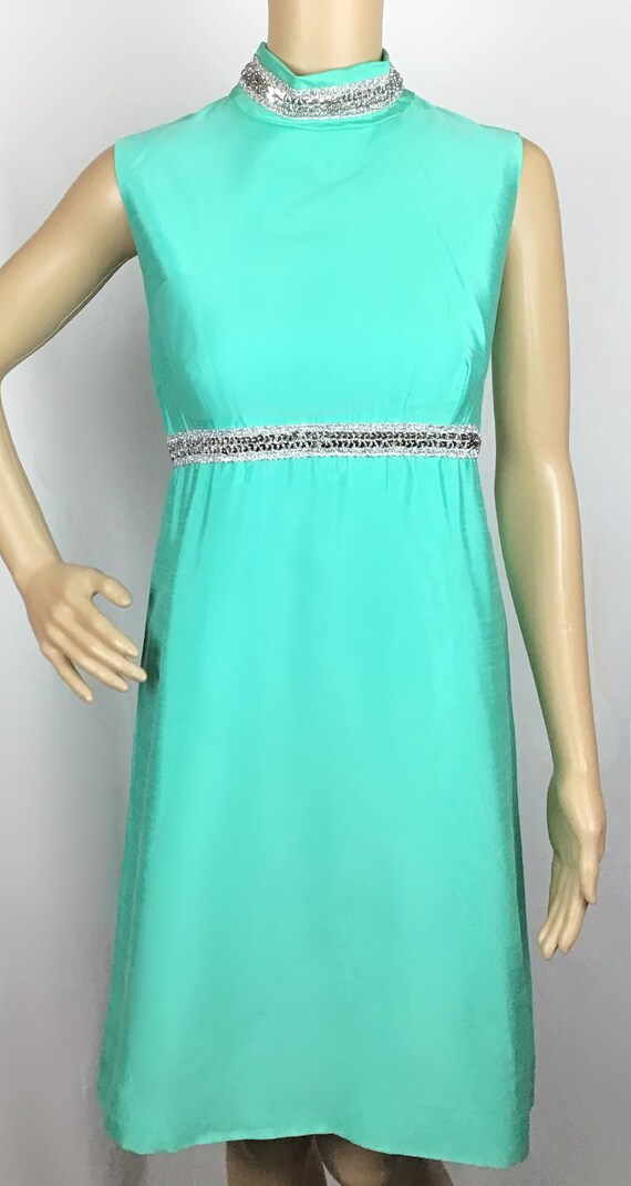 Vintage 1960s Mod Turquoise Mint Green Silver Seq… - image 3