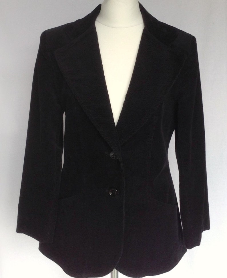 Vintage 1970s St Michael label Mod Hippie Black Cord Corduroy Blazer Suit Jacket Small