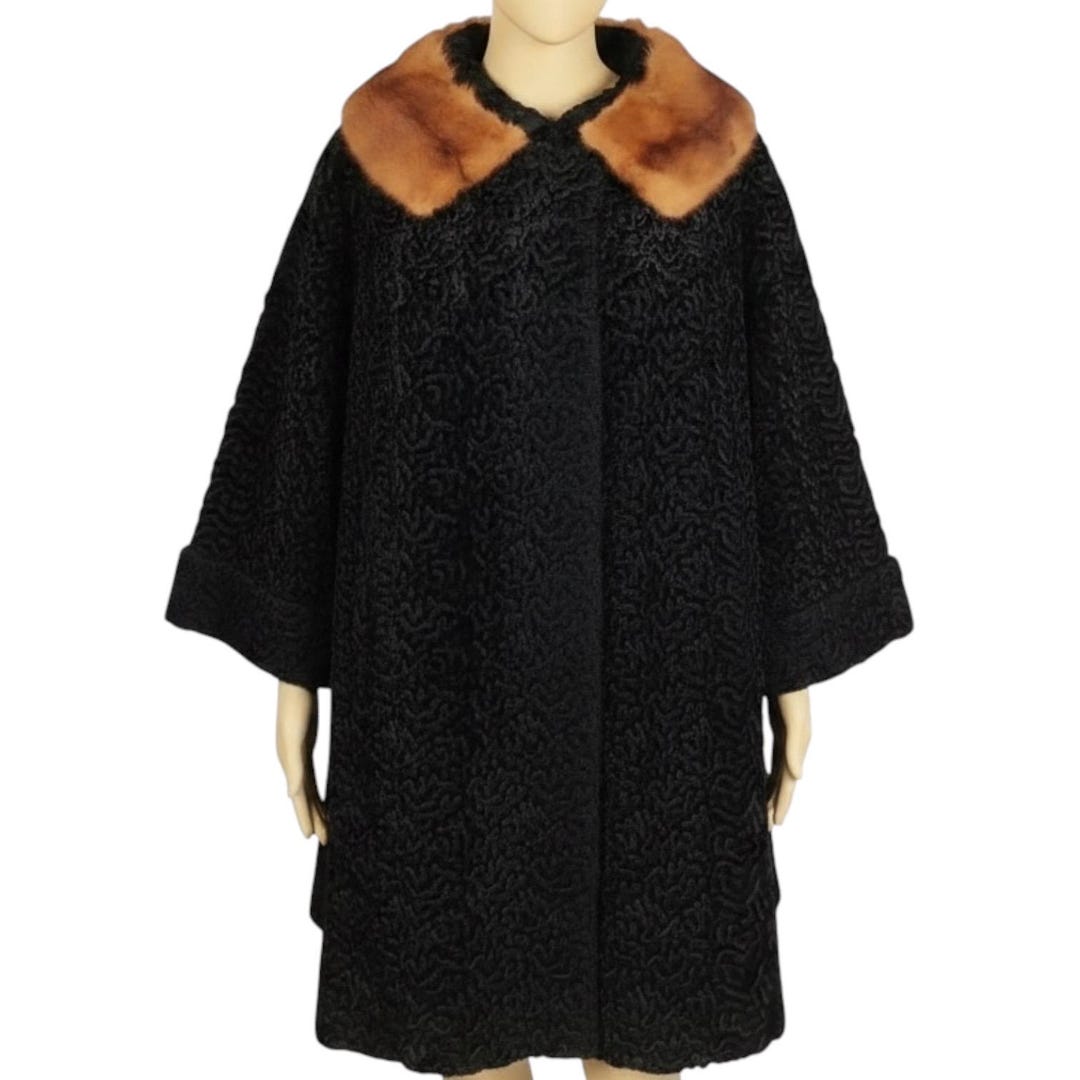 ジャケット・アウター P.Y.T / collartoggle handmade coat Vintage Early 1960s Black Astrakhan Poodle Fur Collar Swing Coat