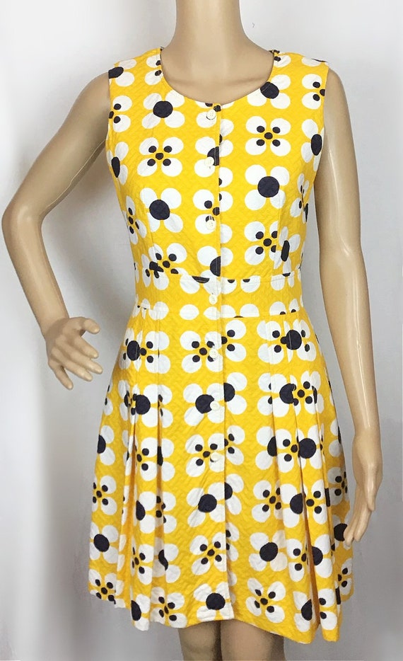 Vintage 1960s Mod Hippie Yellow Navy White Daisy … - image 2