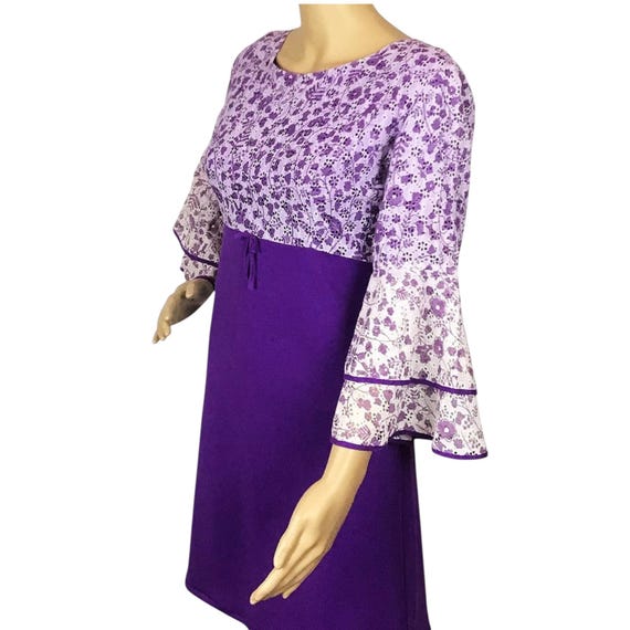 Vintage 1970s Hippie Purple & White Floral Eyelet Lace Flared Angel Bell  Sleeve Babydoll Mini Dress Small-medium - Etsy