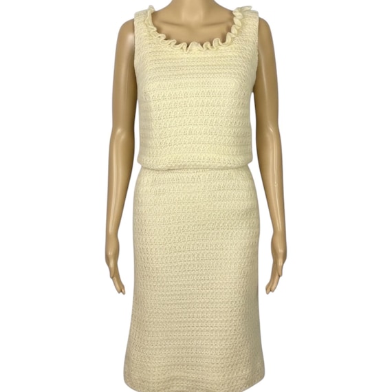 Vintage 1960s Cream Crochet Wool Knit Shift Dress Small-Medium Vintage 1960s Cream Crochet Wool Knit Shift Dress Small-Medium