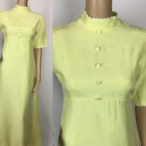 Vintage 1960s Yellow Victoriana Regency Style Long Maxi Dress Small-Medium