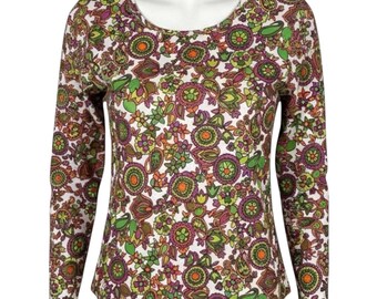 Vintage 1960s St Michael Mod Hippie Psychedelic Print Sweater Top Small-Medium