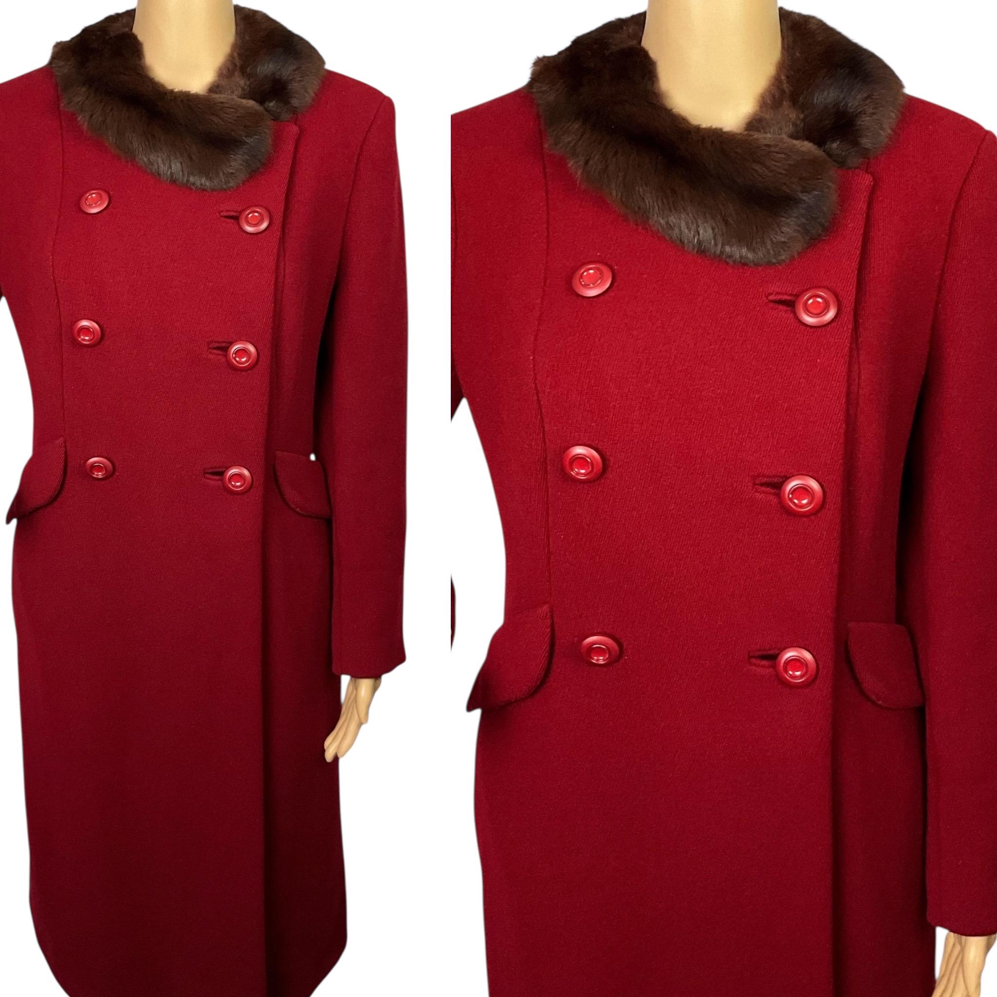 Vintage 1960s Eastex Label Mid Century Mod Dark Red Wool Real