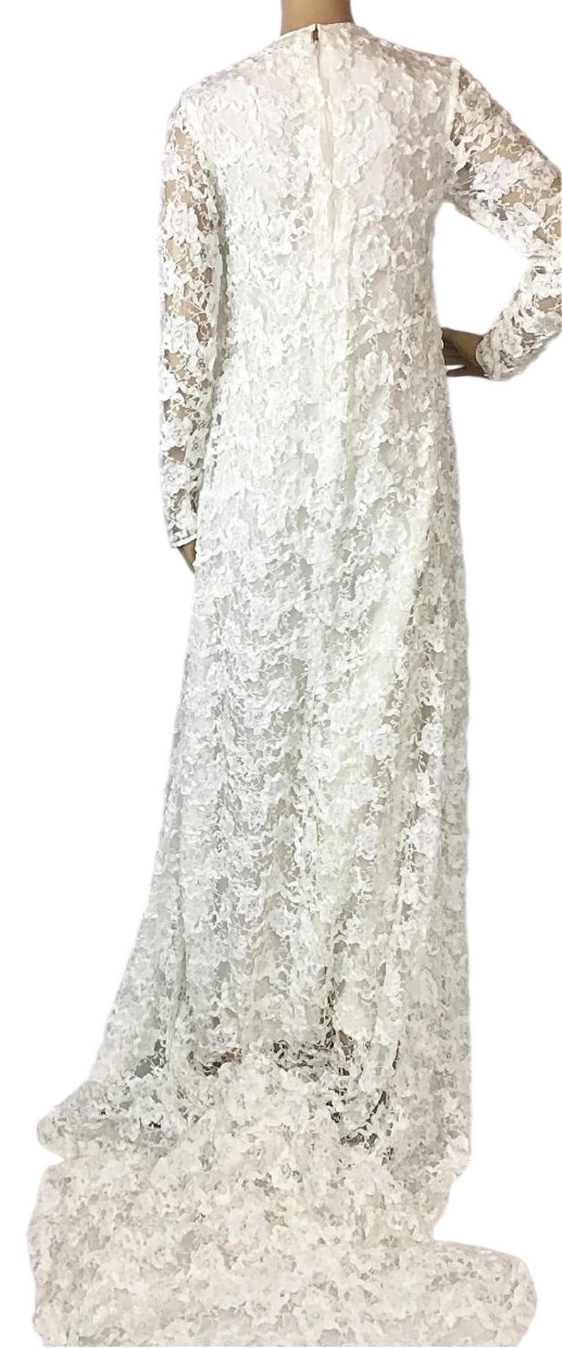 Vintage 1970s White Crochet Floral Soutache Ribbon Lace Overlay Long Wedding Dress Small image 9