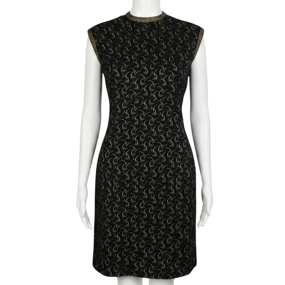 Vintage 1960s Black Gold Lurex Atomic Starburst Print Mini Shift Dress Medium Vintage 1960s Black Gold Lurex Atomic Starburst Print Mini Shift Dress Medium