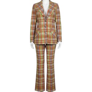 Vintage 1970er Jahre Glam Rock Regenbogen Karo Karo Print Breites Revers Kragen Blazer Anzug Jacke Klein