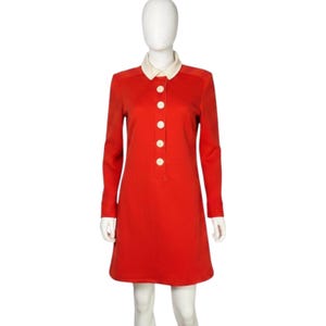 Vintage 1960-tals Peck & Peck orange röd och vit rymdåldersminiklänning mellanstor-stor